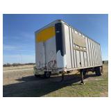 1985 White single axle 26 ft Box Trailer (VIN #1PTO5AAE9F9003422) with poly storage Tanks & Pump
