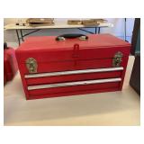 17”x9.5” 2 drawer metal toolbox and contents