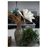 Vase w/ Flowers & Hanging Basket