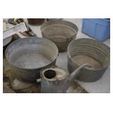 Galv. Water Can & 3 Tubs