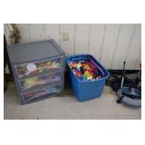 Tote & Bins of Misc. Blocks & Toys (smoke damage)