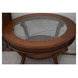 Wooden Round Coffee Table w/ Glass Insert