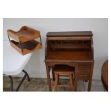 Roll Top Desk w/ Stool & Wooden File Organizer