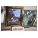 3 Framed Prints (Dog / Golf / Comic)