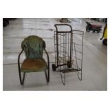 Vintage Metal Chair & Rolling Cart