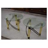 2 Glass Top & Brass End Tables
