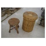 Wicker Stool & Basket w/ Lid