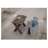 Vintage Wooden Bench & Blue Bunny Box