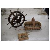 Ship Wheel Magazine Rack & Baskets