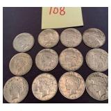 12 1922 CIRCULATED PEACE SILVER DOLLARS
