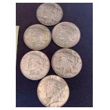 6 assorted dates Peace Dollars