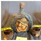 Decorated bottle and glasses