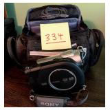 Sony hand camera in the bag with accessories