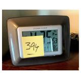 Atomic clock, framed poster, lamp