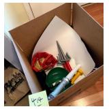box of various toys and masks, child