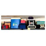 Top shelf of black shelves