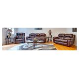 SET OF THREE LEATHER CHAIR, SOFA AND LOVE SEAT