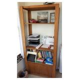 Oak shelves that match the oak desk