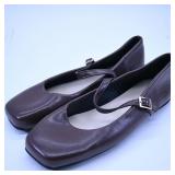 Brown Leather Mary Jane Flats