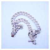 Rhinestone Cuban Link Chain with Eagle Pendant