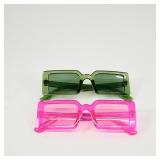 Rectangular Sunglasses Set ï¿½ Green and Pink
