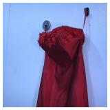 Red Strapless Prom Dress with Floral Details