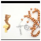 Rosary Beads and Gold-Tone Cross Necklace