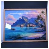 Framed Tropical Landscape Painting