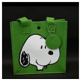 Green Felt Tote Bag with Cartoon Design