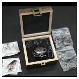 Assortment of Jewelry Items in Wooden Box
