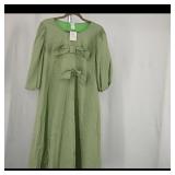 Green Long Sleeve Dress with Bow Detail