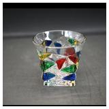 Faceted Clear Glass Tumbler with Multicolor...
