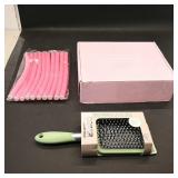 Assortment: 5 Scarves, Pink Foam Hair Curlers &...