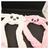 Plush Bunny Ear Beanie Hats, White and Pink (2)