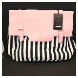 Matein Striped Canvas & Pink Flap Tote Bag