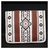 Patterned Top-Handle Tote Bag  Brown & White