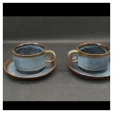 Pair of Blue Glazed Ceramic Teacup & Saucer...