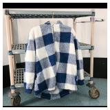 Blue & White Plaid Hooded Sherpa Jacket  Brand...