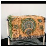 Fringed Decorative Throw Blanket  Green & Mustard