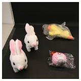 Lot of Plush Toys: 2 Hopping Bunnies, Crocheted...