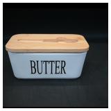 Butter Ceramic Butter Dish with Bamboo Lid