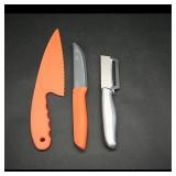 Santoku Knife (orange) with Paring Knife &...
