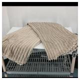 Beige Ribbed Faux Fur Throw Blanket  Brand Not...