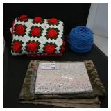 Assorted Crochet Afghan, Quilt Fabrics & Plush...