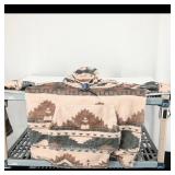 Patterned Sherpa Pullover Hoodie  Peach/Brown