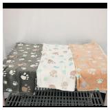 Assortment of 3 Paw-Print Plush Throw Blankets