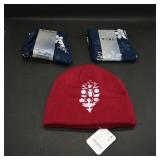 Assortment: Burgundy Rib Knit Beanie + 2 Indigo...