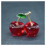 Glass Cherry Figurine  Red Double Cherry
