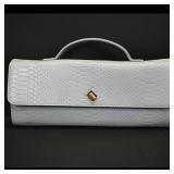 White Faux Snakeskin Top-Handle Clutch Purse