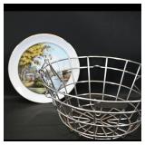 Decorative Scenic Plate & Wire Fruit Basket (2...
